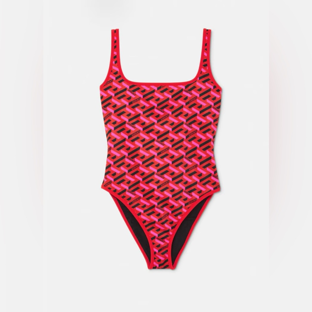 Versace Womens Red Black La Greca Logo Reversible One Piece Swimsuit Size S $825 - Picture 5 of 6